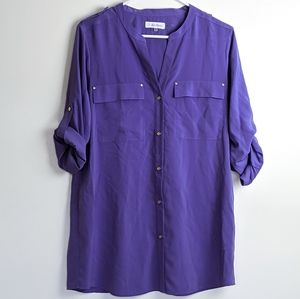 Calvin Klein Purple Button Down Blouse Size Medium